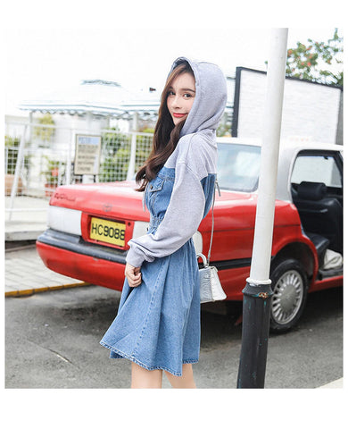 Denim Patchwork Hooded Dress