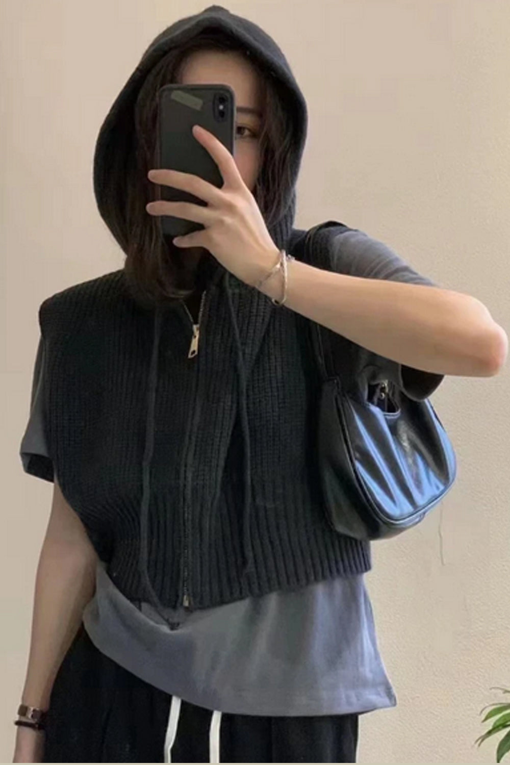 Retro Hooded Knitted Vest Sweater