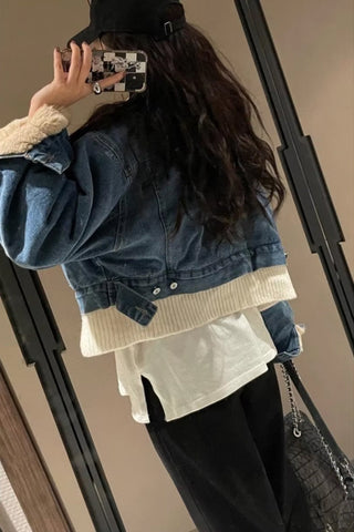 Long Sleeve Denim Fleeced Jacket