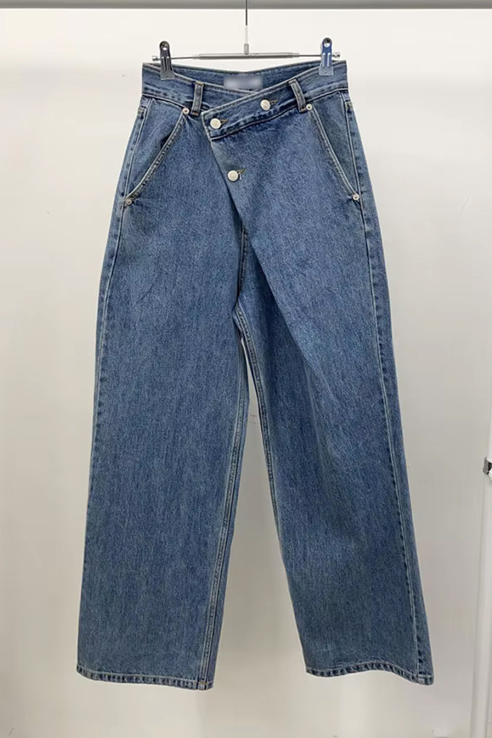 High Waist Irregular Button Jeans Pants