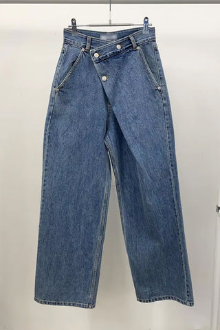 High Waist Irregular Button Jeans Pants