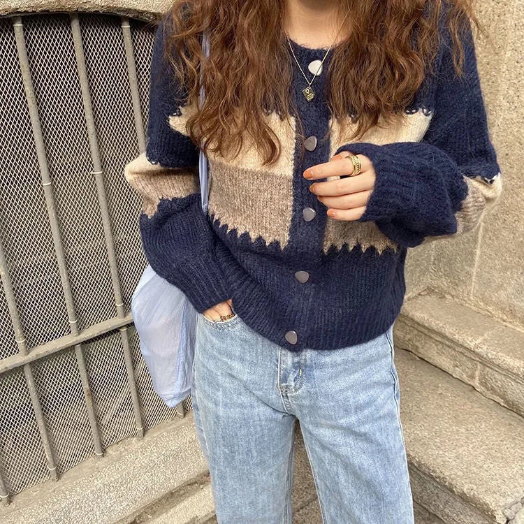 Vintage Striped Single Breasted Cardigan Sweater