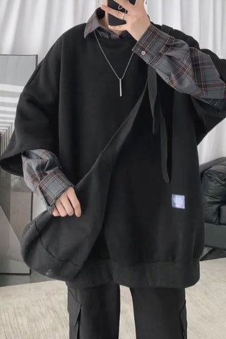 Long Sleeve Hip Hop Two Style Plaid Sweatshirt