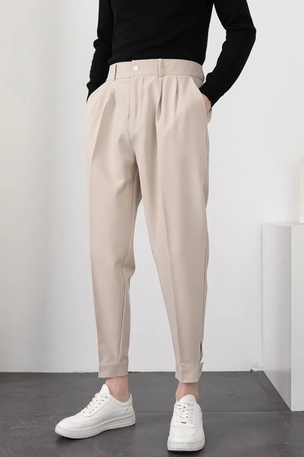 Slim Casual Small Feet Pleated Men Pants