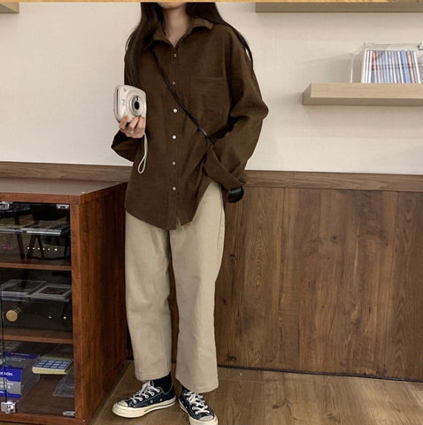 Retro Colors Casual Corduroy Shirt