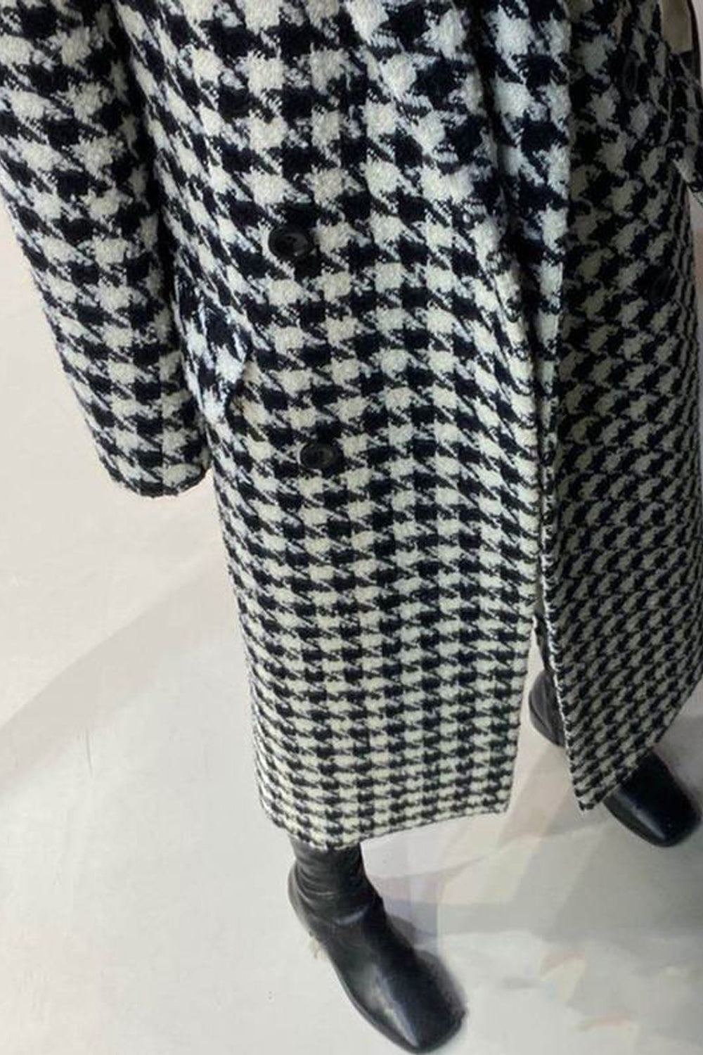 Loose Houndstooth Pattern Woolen Coat Jacket