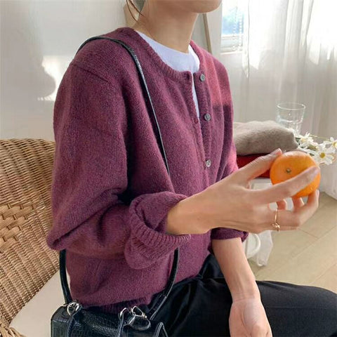 Long Sleeve O-Neck Wool Cashmere Cardigan Sweater