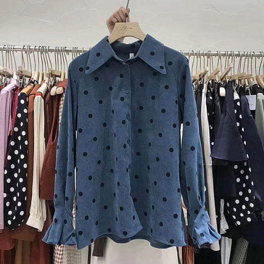 Camisa de manga larga de pana con lunares 