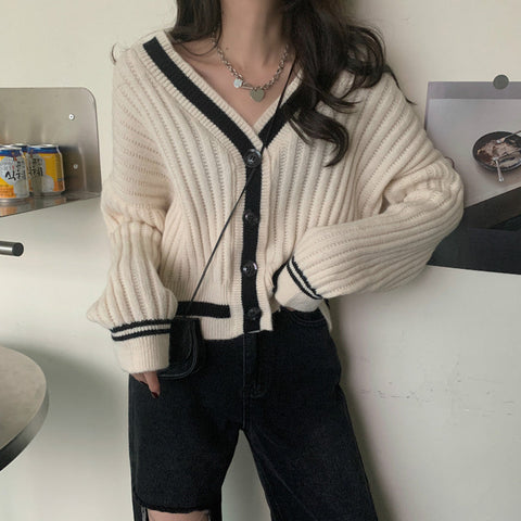 V-Neck Knitted Slim Cardigan Sweater