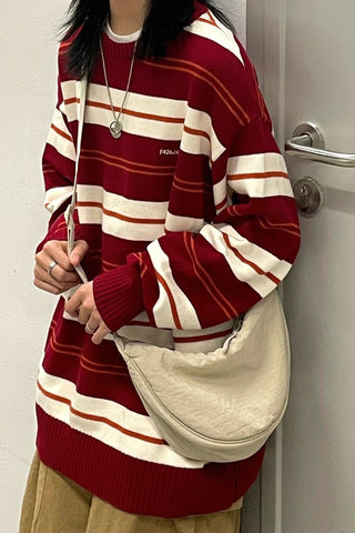 Long Sleeve Red Striped Casual Sweater