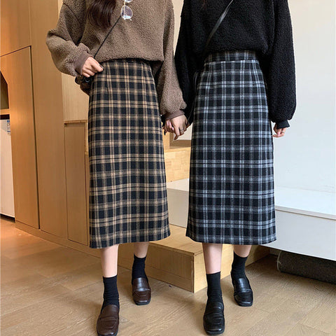 High Waist Sexy Plaid Midi Long Skirts