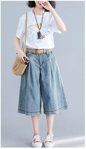 High Waist Denim Wide Leg Shorts Pants Jeans