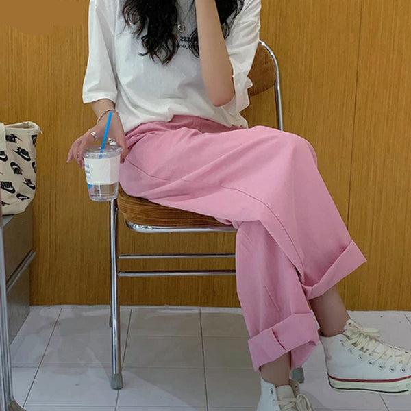 High Waist Solid Sweet Pink Pants