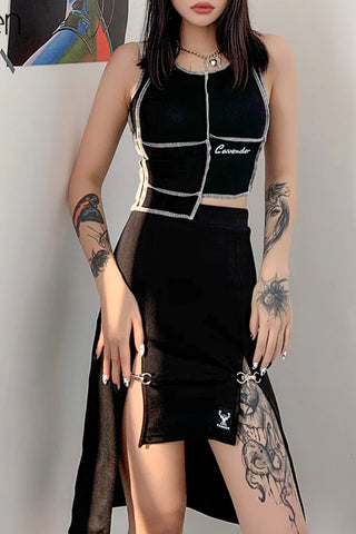 Enger, sexy, knielanger Rock mit hoher Taille und Aussparungen 