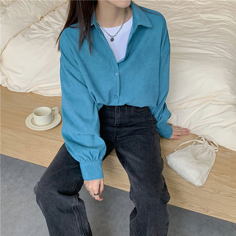 Turn Down Collar Long Sleeve Corduroy Shirt