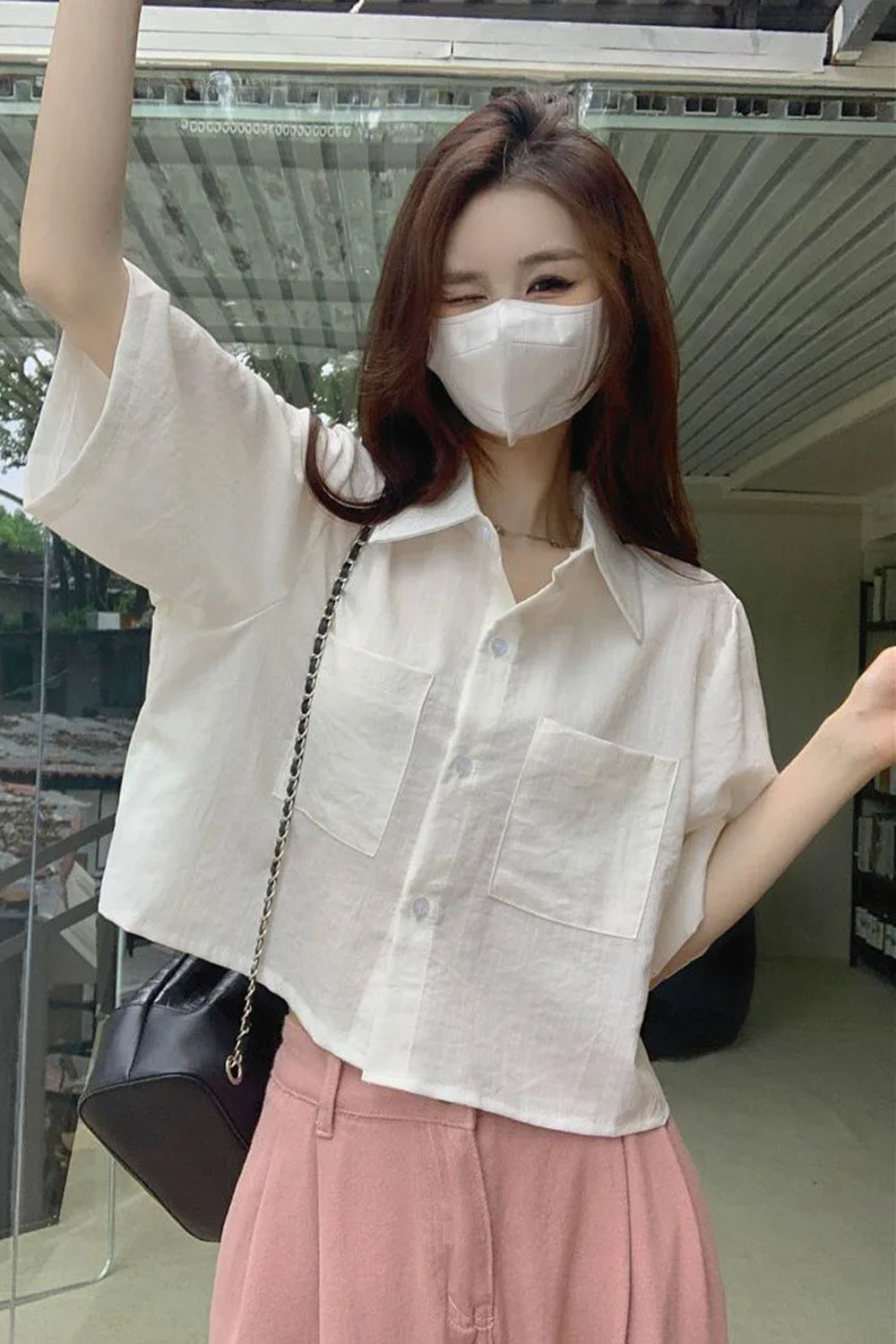 Short Sleeve Basic Colors Cropped Blouse Shirts