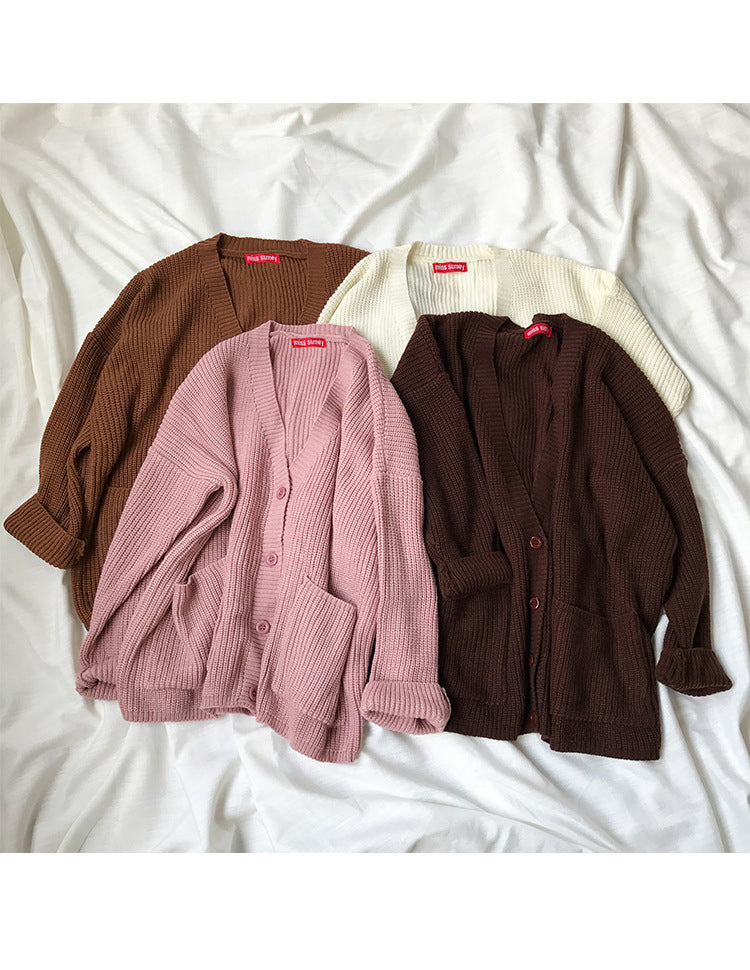 Loose V-Neck Knitted Slim Sweater