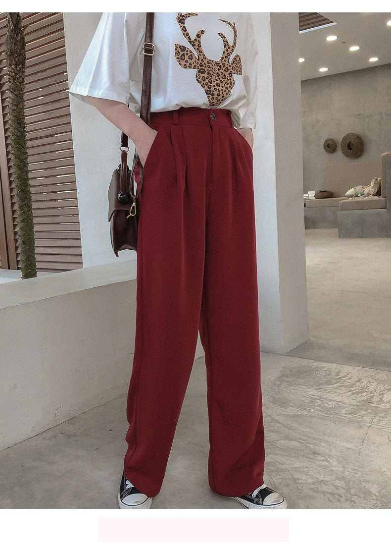 Solid Casual Loose Straight Pants