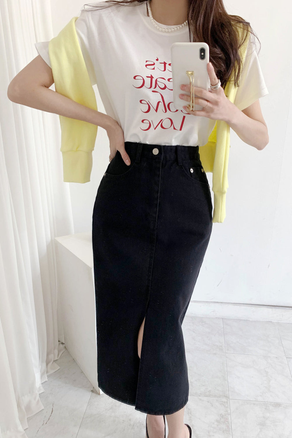 High Waist Front Split Pencil Denim Skirts