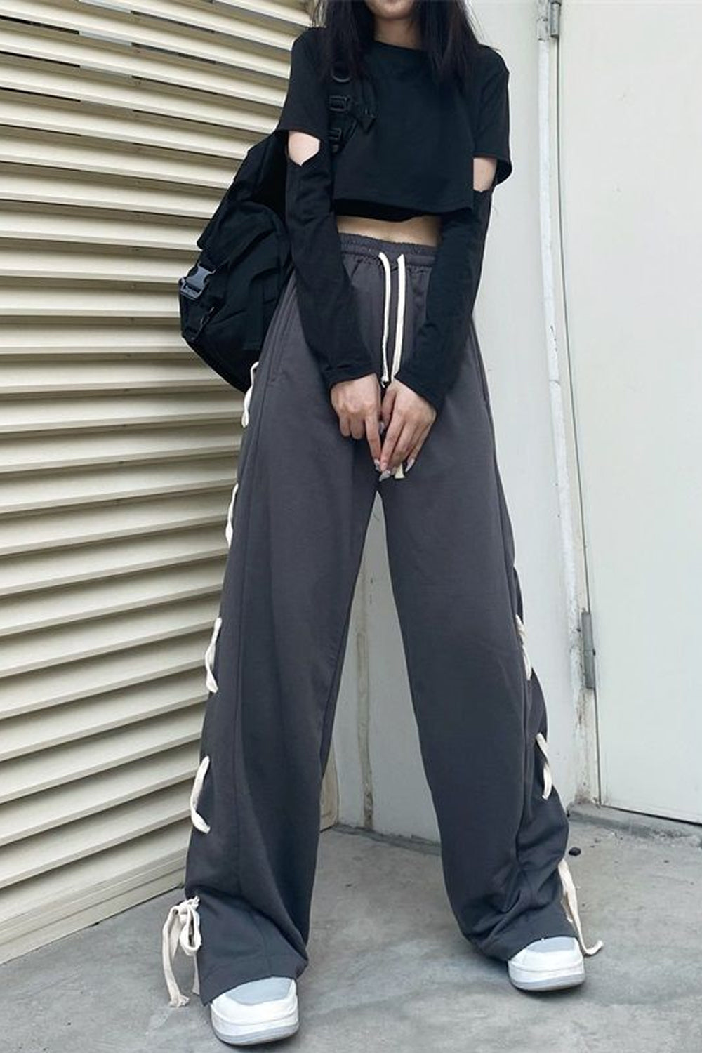 Loose Side Rope Tie Long Pants