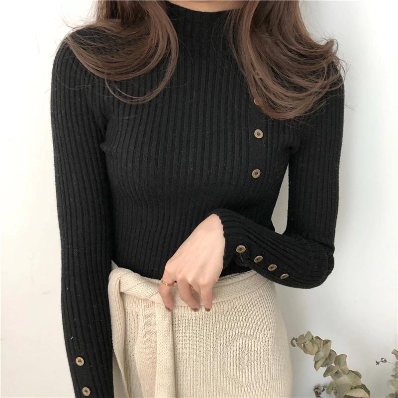 Button Design Casual Turtleneck Sweater