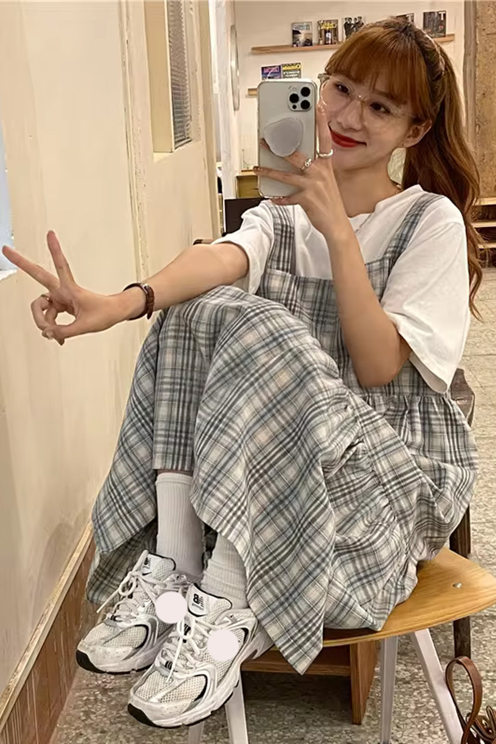 Square Collar Lovely Plaid Long Dress
