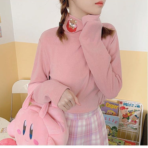 High Neck Cartoon Embroidered Long Sleeve Shirt