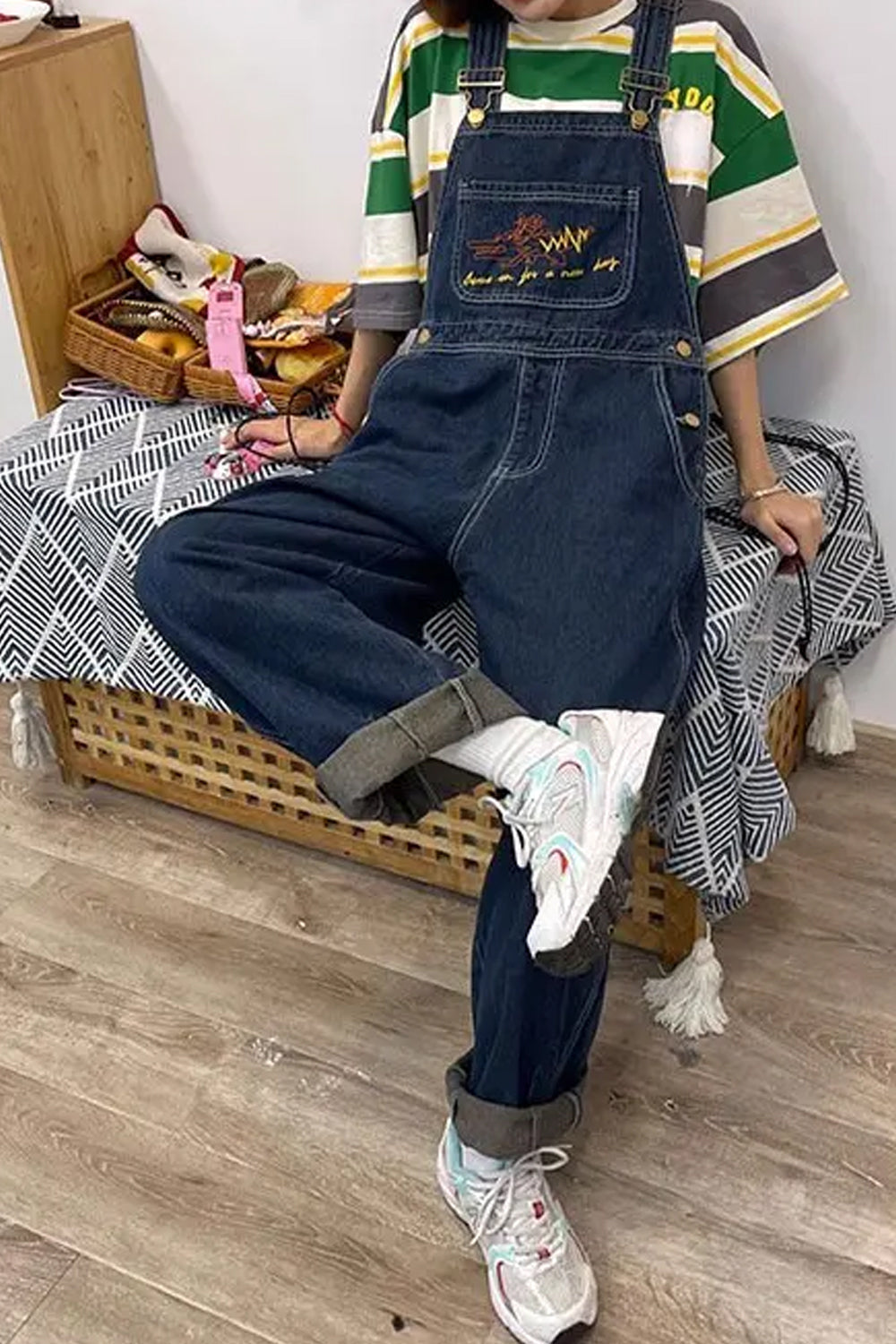 Wide Leg Cute Embroidered Jeans Jumpsuits