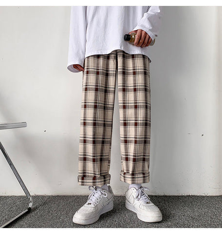 Pantalones elásticos holgados de cuadros estilo hip hop 