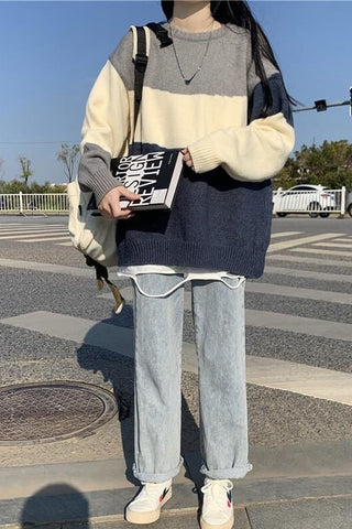 Retro Big Striped O-Neck Sweater