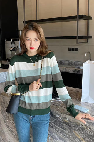 O-Neck Striped Casual Slim Sweater