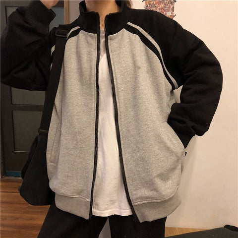 High Neck Striped Zipper Sweatshirt