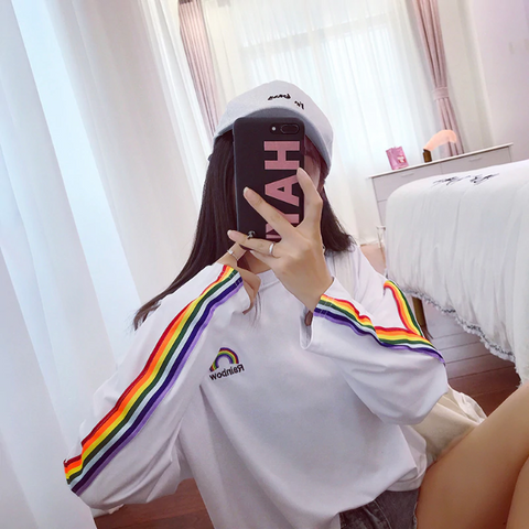 Rainbow Pocket Embroidery Long Sleeve Shirt