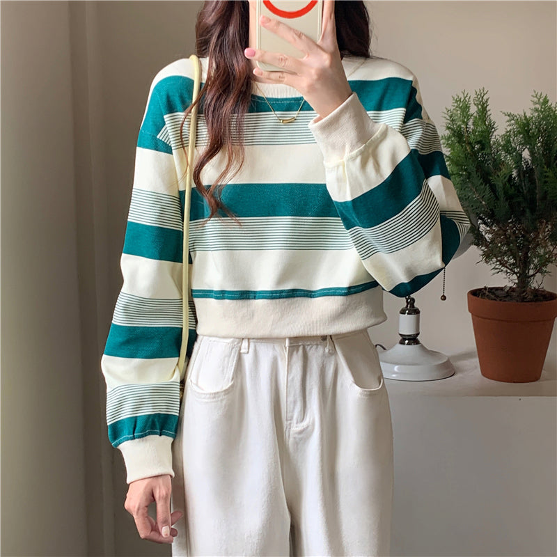 Long Sleeve Cute Colors Striped Cropped Sweater