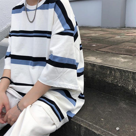 Loose Oversize Striped Short Sleeve Shirt