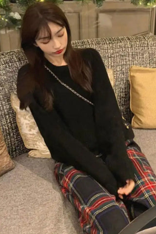 High Waist Retro Red Black Plaid Pants