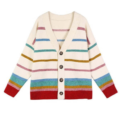 Loose Colorful Striped Cardigan