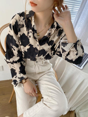 Milk Tie Dye Long Sleeve Blouse Shirt