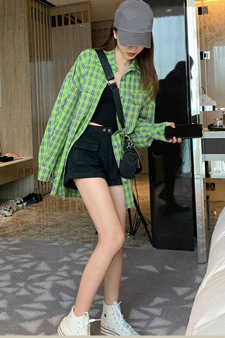 Long Sleeve Green Plaid Casual Shirt