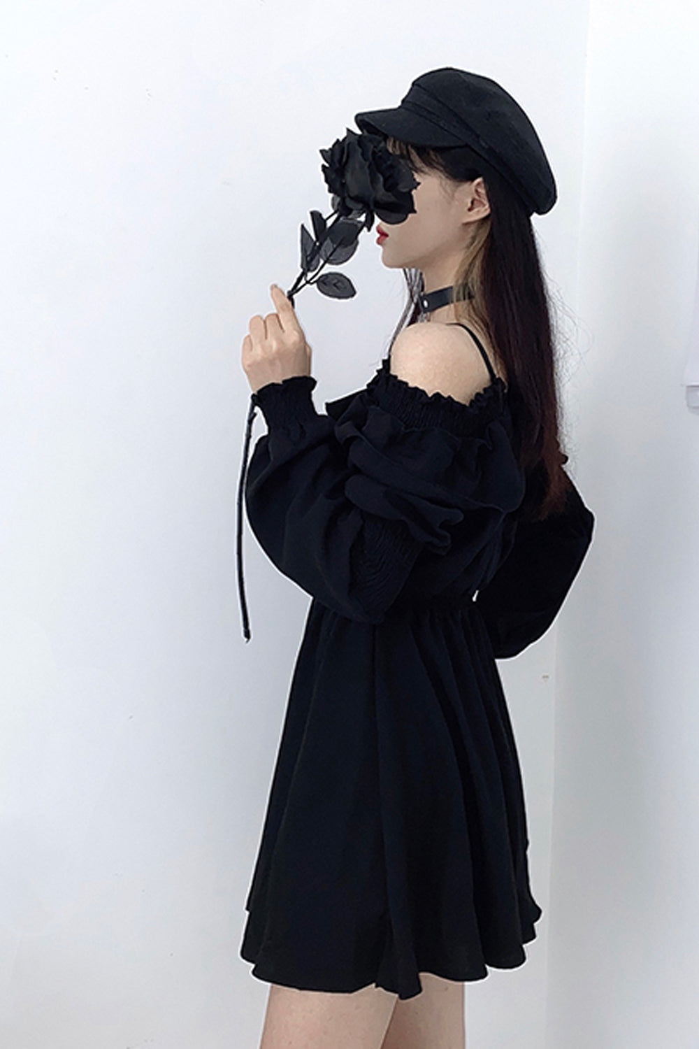 Long Sleeve Off Shoulder Gothic Black Dress