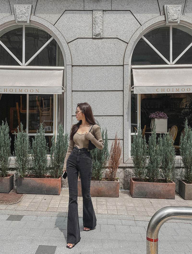 High Waist Grey Flare Jeans Pants