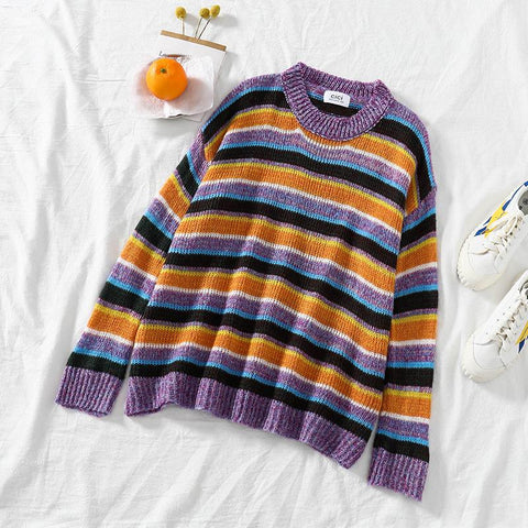 Vintage Rainbow Striped Knitted Sweater