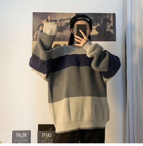 Loose Retro Stylish Striped Knitted Sweater