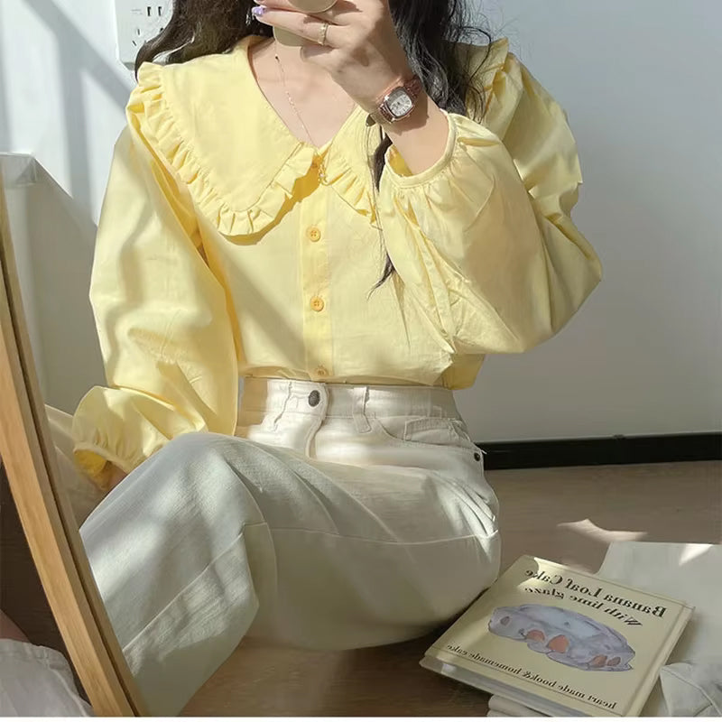 Long Sleeve Vintage Peter Pan Collar Blouse Shirt
