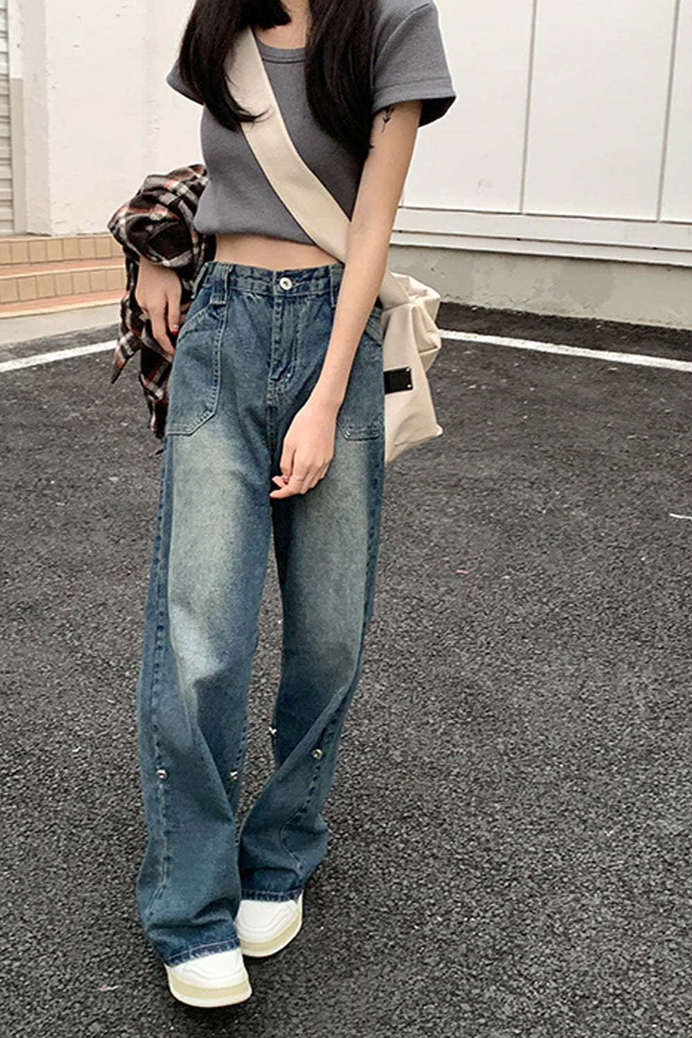 High Waist Loose Wide Leg Cute Back Pocket Jeans Pants