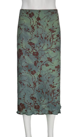 Vintage Mid Calf Floral Long Skirts