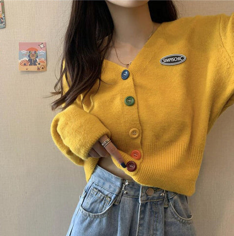 Colorful Button V-Neck Cardigan Sweater