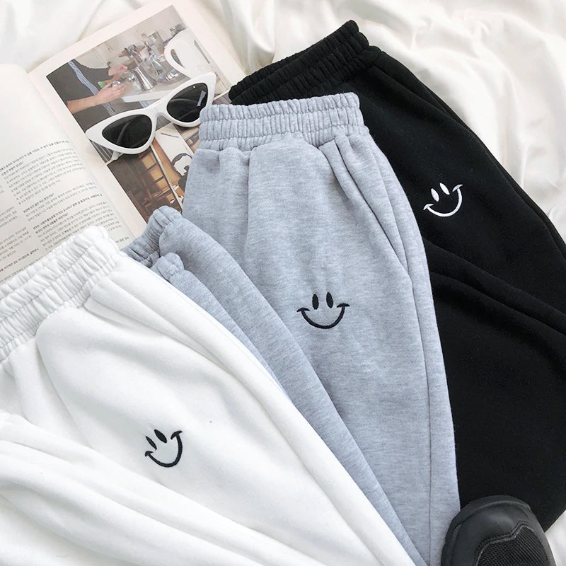 Smiley Face Embroidery Sweatpants