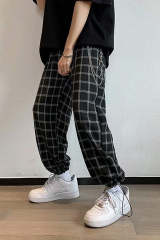 Pantalones holgados de cuadros estilo hip hop para hombre 