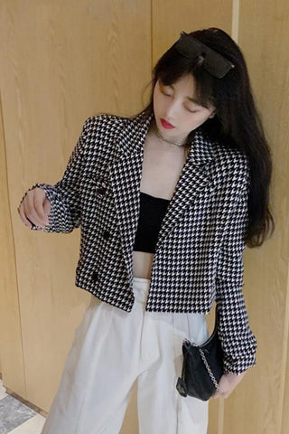 Houndstooth Pattern Notched Blazer Jacket